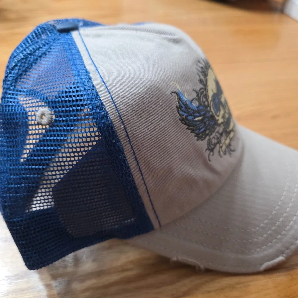 Trucker Hat Mens Gray Blue Crow Eaters Samcro Embroidered Logo Mesh Back Outdoor